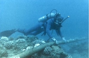 Underwater-Diver positioning cable and wires underwater